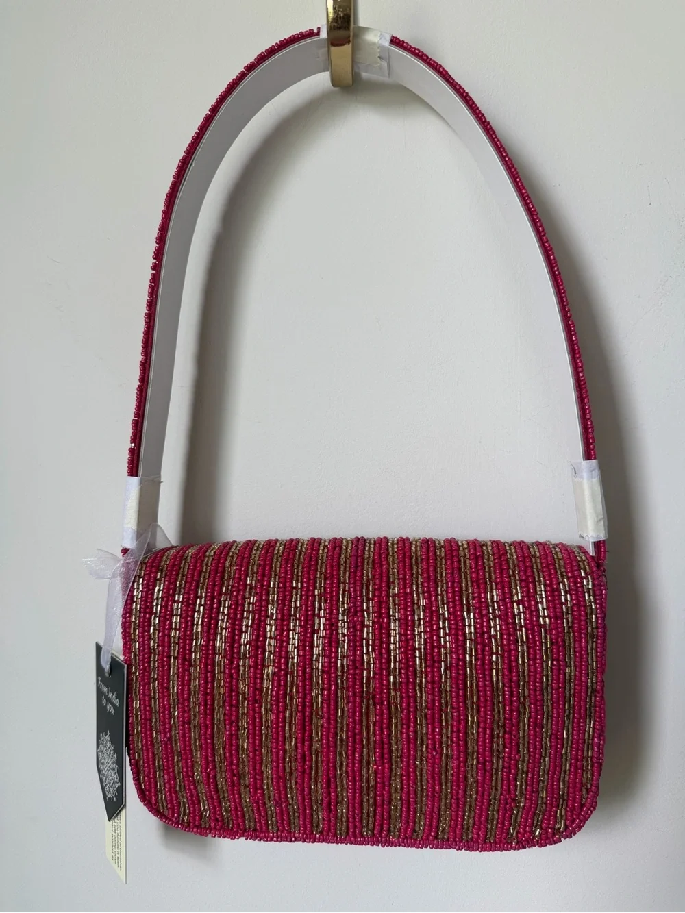 Beaded cocktail drinks Pink gold striped Shoulder Bag
